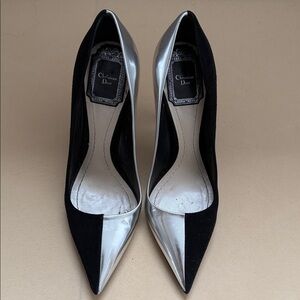 Dior Black Suede and Silver Leather Split Women's Heel